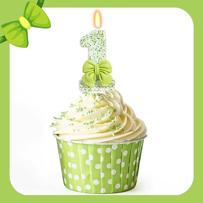 Birthday Candle for Cake, Green Bow Number Cake Candles, 2.76 inch Cake Topper Decoration for Birthday Party (Number 1)