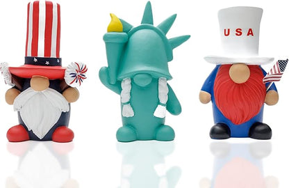 Madanar Independence Day Resin Gnomes 3-Piece Set for Tiered Tray Shelf Decorations - Sparklers, Statue of Liberty, USA Flag (Independence Day)