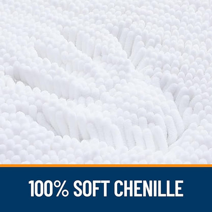 OLANLY Bathroom Rugs 70x24, Extra Soft Absorbent Chenille Bath Rugs, Rubber Backing Quick Dry, Machine Washable Bath Mats for Bathroom Floor, Tub and Shower, Home Decor Accessories, White