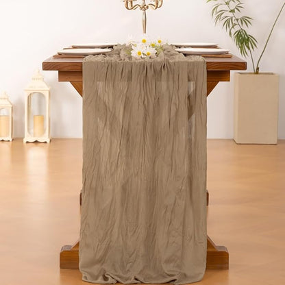 Socomi 3pcs Nude Brown Cheesecloth Table Runner Fall Thanksgiving Boho Rustic Gauze 120 inch 10FT Cheese Cloth Runner for Wedding Party Baby Shower Birthday Home Decor Holiday Decorations