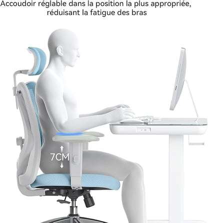 SIHOO M18 Ergonomic Office Chair, Computer Desk Chair with Adjustable Headrest and Lumbar Support, High Back Executive Swivel Chair for Home Office (Light Blue)