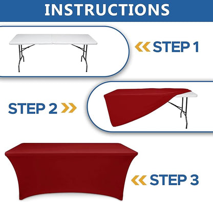 Stretch Spandex Table Cover for 4 Foot Folding Tables-8 Pack Red Fitted Elastic Christmas Tablecloths for Rectangle Tables Protector for Party, Wedding, Vendor Booth Display, Banquet Event