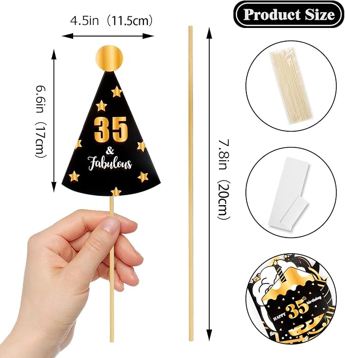 LINGTEER Happy 35th Birthday Party Photo Booth Props,Cheers to 35th Birthday 35th Years Old Bday Party Centerpieces Props Decorations Sign.