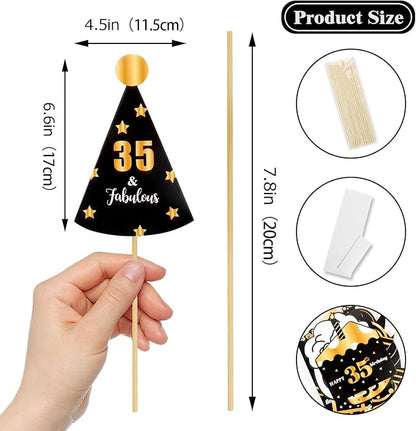 LINGTEER Happy 35th Birthday Party Photo Booth Props,Cheers to 35th Birthday 35th Years Old Bday Party Centerpieces Props Decorations Sign.