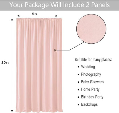 Hiasan Blush Pink Screen Backdrop Curtains for Parties, Polyester Photography Backdrop Drapes for Family Gatherings, Wedding Decorations, 5ftx10ft, Set of 2 Panels
