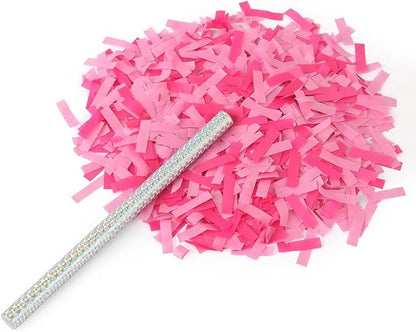 BATTIFE It's a Girl, 30Pack Gender Reveal Confetti Sticks, Tissue Paper Confetti Flick Flutter Wands for Baby Girl Shower, Wedding, Birthday Party Supplies Decoration, Shoot Poppers, 14inch Pink