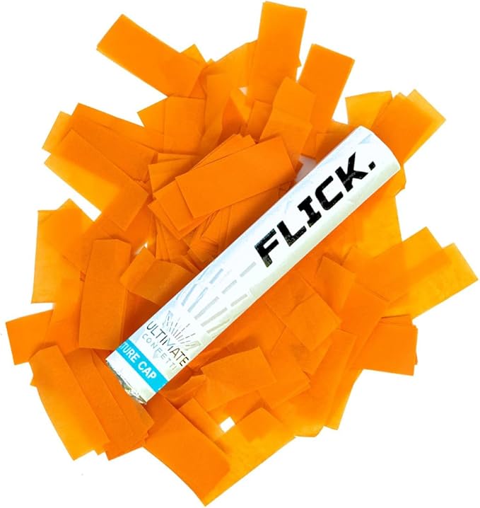 Ultimate Confetti Flick Stick Launcher - Handheld 6" Confetti-Launcher Wand, Flick to Launch Biodegradable Tissue Confetti (Orange, 8 Confeti Launchers Tubes, 2 Handful of Confettis per Wand, 1.5oz)
