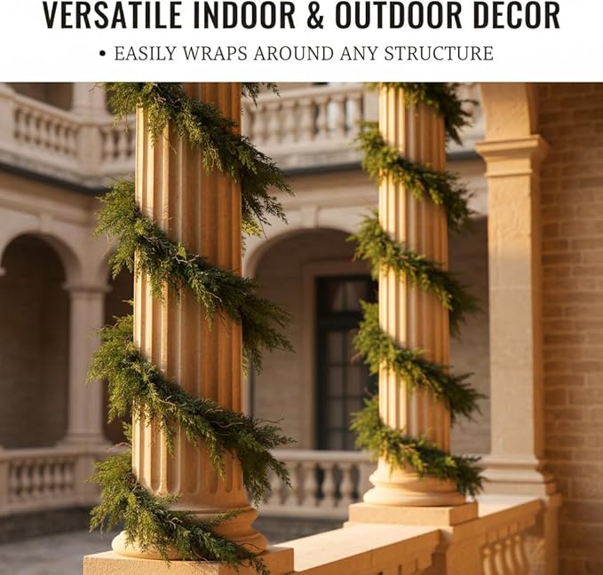 9ft Christmas Real Touch Garlands with Withered Branches,Suitable for Gifting,Artificial Cedar Pine Garland for Christmas Decorations Home Indoor Stairs Table Fireplace Outdoor Holiday