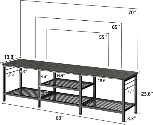 Furologee TV Stand for TVs up to 70 Inch, 63 Inch Entertainment Center with Open Storage Shelves, Television Stands with Soundbar Shelf for Living Room, Bedroom, Black Oak