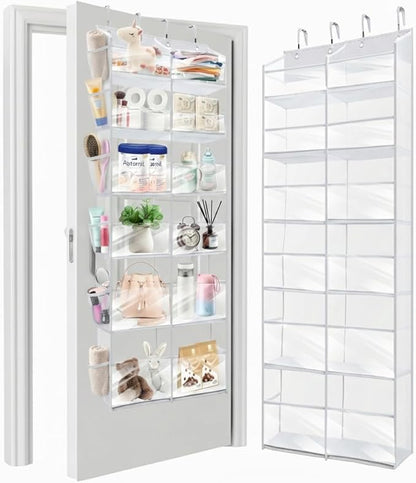 HOMELUX THEORY UPGRADED 6 Tiers Over The Door Organizer Hanging - 100D EXTRA THICK & 50lbs HUGE CAPACITY, 12 Side Mesh Pockets Over The Door Shoe Organizer, Hanging Closet Organizer (Transparent, XL)