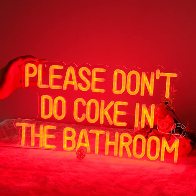 SYLHOME Red Please Don't Do Coke In The Bathroom Led Neon Light Sign Game Room Bedroom Bar Store Wall Decor Sign Birthday Christmas Party Backdrop USB 16.9"X9.2" 5V