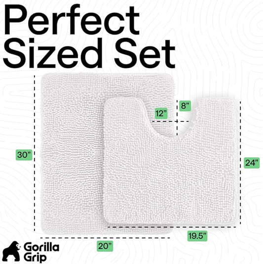 GORILLA GRIP Bathroom Rug Sets, Soft Chenille 2 Piece Area Rugs Set, Toilet Base Mat and 30x20 Carpet, Absorbent Microfiber Washable Mats Dry Quickly, Home Décor and Bath Room Accessories, White