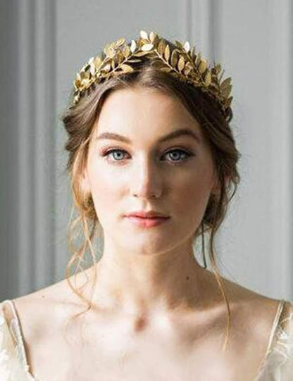 Chargances Handmade Bridal Wedding Crown Leaf Headband Women Leaf Tiara Headpiece Weeding Hair Accessories Leaf Headpiece Jewelry for Women and Girls(Silver)