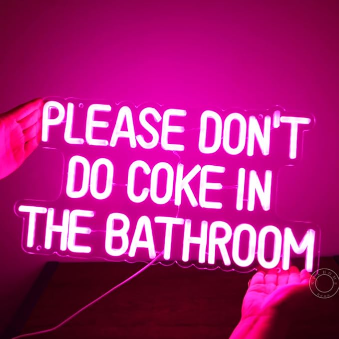 SYLHOME Pink Please Don't Do Coke In The Bathroom Led Neon Light Sign Game Room Bedroom Bar Store Hotel Wall Decor Sign Birthday Christmas Party Backdrop USB 16.9"X9.2"