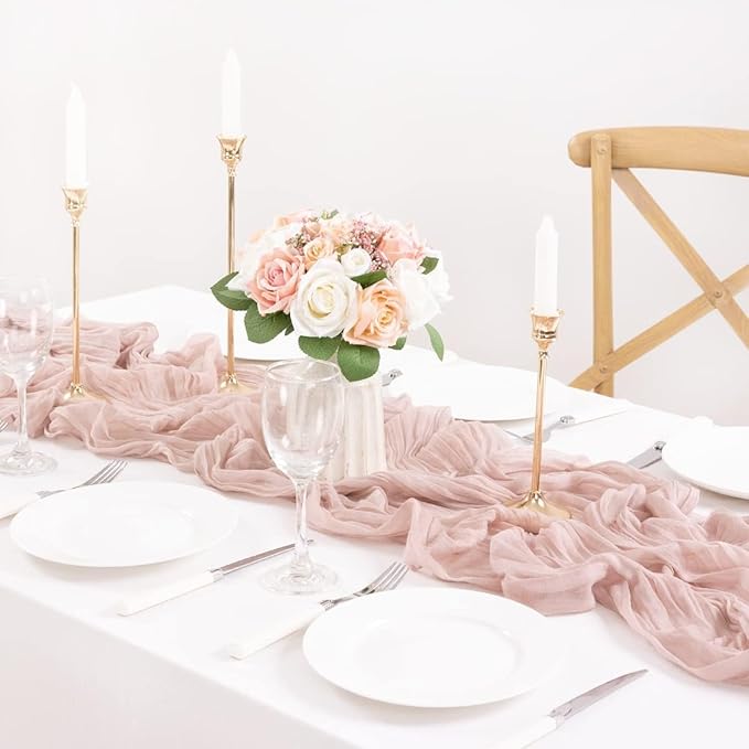 MLMC 3 Pack Pink Table Runner Dusty Pink Cheesecloth Table Runner 10ft Rustic Gauze Cheese Cloth Centerpiece Winter Decor 35x120 Inches for Wedding Bridal Baby Shower Birthday Party Decor