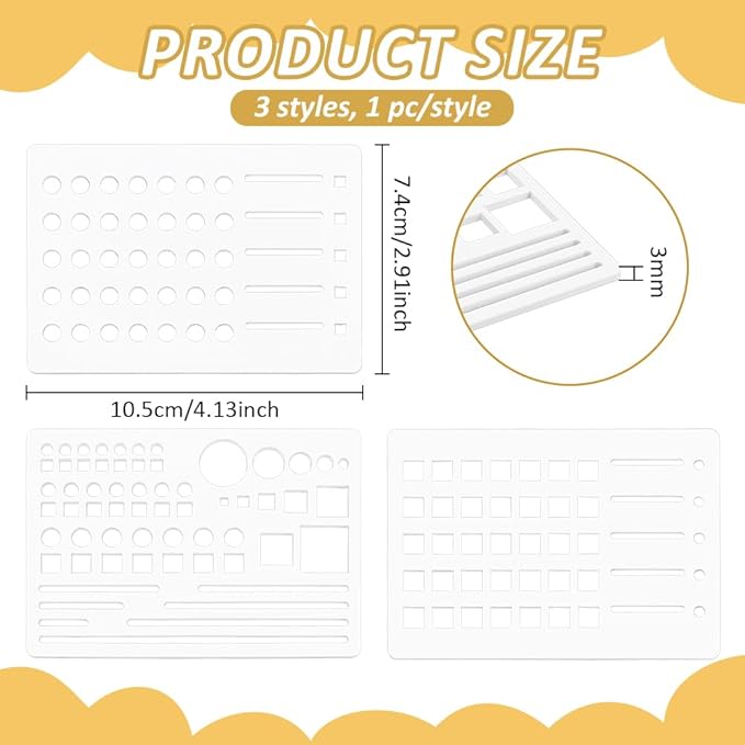 BENECREAT 3Pcs Grid Journal Stencil, Handmade Flexible Record Template, Planner Stencil for Bullet Journaling, Reusable Calendar Planners, Durable Writing & Drawing Tools