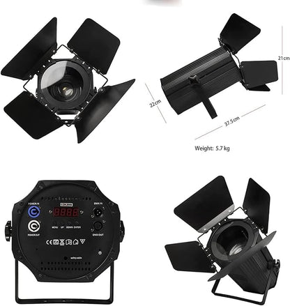 SHEHDS LED Par Lights COB 200W Linear Zoom Spotlights Wash Lights with Barn Door Warm White(3000k) & Cool White(5700k) Stage Light DMX512 Sound Activated DJ Light for Church Wedding Theater-1 Pack