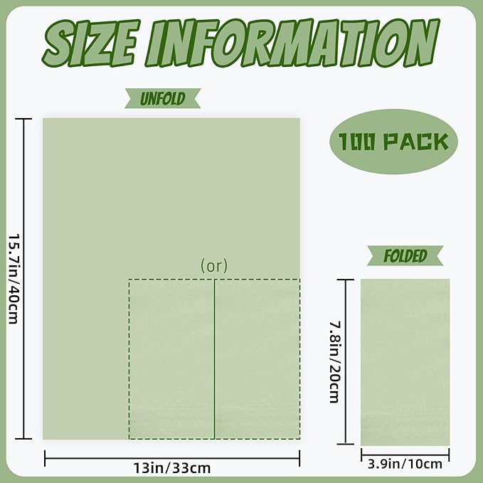 100 Pcs Sage Green Paper Napkins Disposable - Sage Green Guest Dinner Napkins for Bathroom Bridal Shower Wedding Birthday Anniversary Party