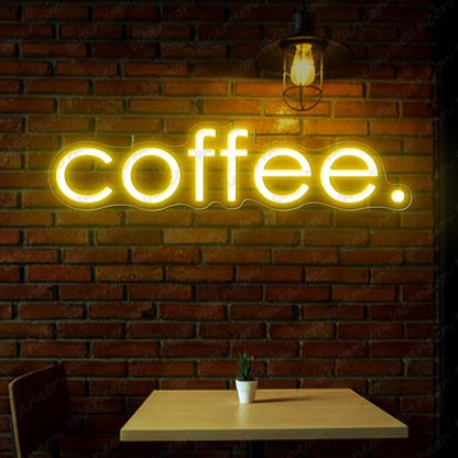 Coffee Neon Sign (32x8'', Remote and Plug included) Cafe Led Light coffee. led light coffee shop decorations wall decor (32x8" - Yellow)