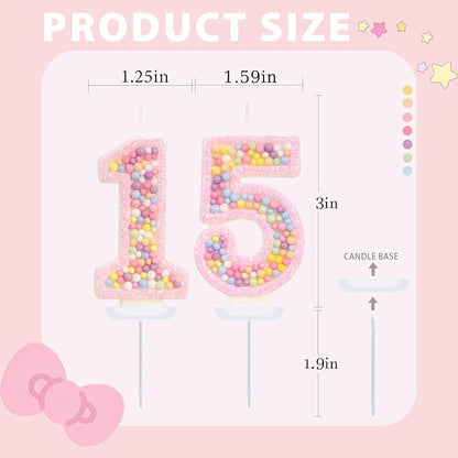 Birthday Candles - Number 15 Candle, Colorful Macaron Candles, 15 Birthday Decorations for Girls, Sweet Cake Decorations, Sweet Theme Party Supplies (Pink)