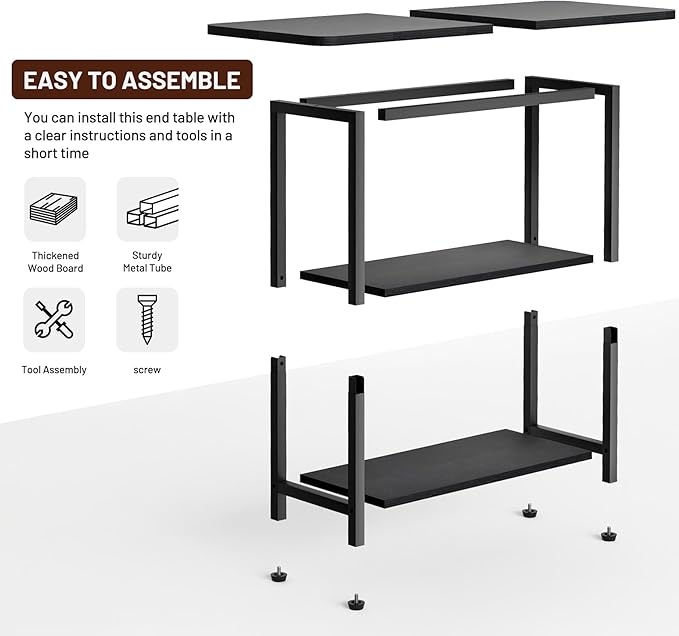 SLEEPING LAMB Side Table for Living Room, 3-Tier End Table for Small Space with Wide Storage Tabletop, Classic Black Narrow Nightstand for Bedroom, Sofa Couch
