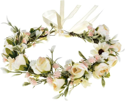 Floral Fall Camellia Flower Crown Rose Headpiece Wedding Bridal Flower Girl Halo Maternity Photo Props FL-03