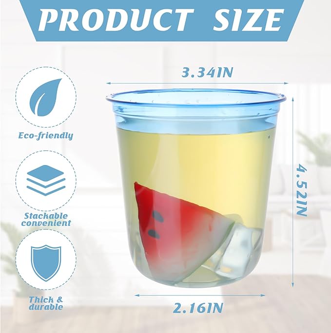 50pcs 12oz Disposable Stemless Glasses,PET Disposable Drinking Cups,Cold Party Clear Plastic Wine Glasses for Parties Birthday,Wedding,Meeting,Christmas Party Supplies. (Blue)