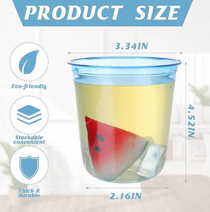 50pcs 12oz Disposable Stemless Glasses,PET Disposable Drinking Cups,Cold Party Clear Plastic Wine Glasses for Parties Birthday,Wedding,Meeting,Christmas Party Supplies. (Blue)