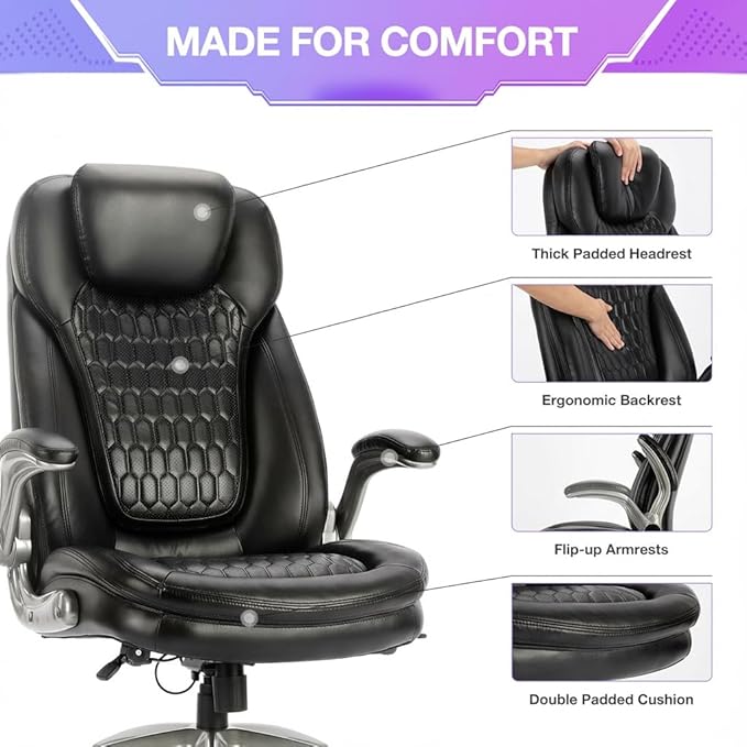 COLAMY Executive Office Chair with Thick Bonded Leather (Black-6686, Set of 2)