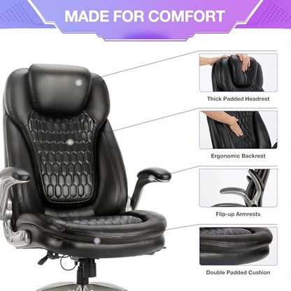 COLAMY Executive Office Chair with Thick Bonded Leather (Black-6686, Set of 2)
