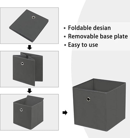 Foldable Storage Cubes Bins ,11 Inch Cloth Storage Cube Fabric Storage Box Cubes Organizer Baskets with Handles for Home Organizer Set of 3 (Grey)