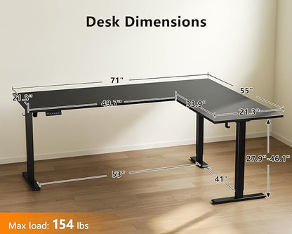 Casaottima 71 Inch Reversible Electric L Shaped Standing Desk, Height Adjustable Corner Stand up Desk, Ergonomic Large Lift Table for Home, Office, Workstation, Reception Room, Black