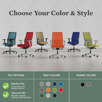 HON Ignition 2.0 Mid Back Task Chair, Spectrum Mesh, Advanced Synchro-Tilt Control, Office Chair with Lumbar Support, Height and Width Adjustable Arms, Titanium Frame, Blueberry