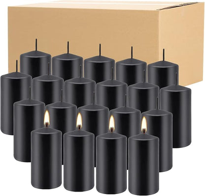 Set of 20 | 2-Inch Wide x 4-Inch Tall Black Pillar Candles - Decorative Unscented Pillar Candles, Long Burning Dripless Candle for Home Decor, Smokeless Large Pillar Candle for Wedding.