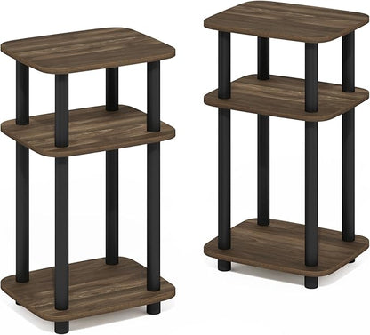 Furinno JUST Side Table Set of 2, 3-Tier Turn-N-Tube End Table with Open Shelf, Round Curve Corner Night Stand, Bedside Table, Easy Assembly, for Living Room, Bedroom, Columbia Walnut