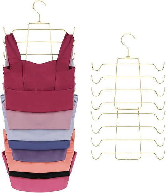 ZEDODIER Tank Top Hanger Space Saving, Bra Hangers for Closet Organizer, Hanging Bra Organizer Tank Tops Holder with 8 Hooks, Metal Closet Organizers and Storage Small Space Solutions, Gold