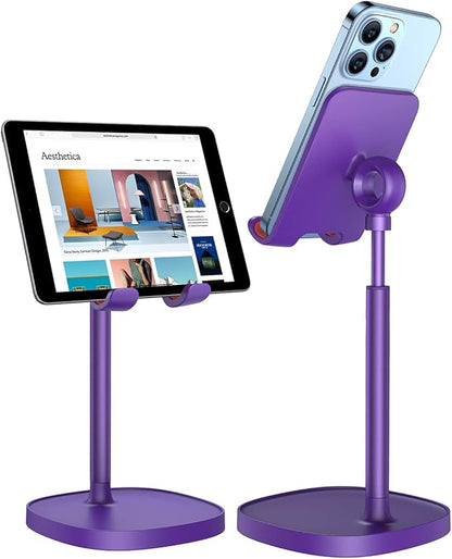 LISEN Cell Phone Stand Adjustable Phone Holer for Desk, Computer Office Desk Accessories for iPhone 16 Holder Women Kitchen Essentials Fits All Mobile Phones Switch Kindle iPads Tablet 4-10in Purple