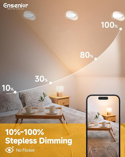 Ensenior 12 Pack 6 inch 5CCT LED Eyeball Recessed Lighting, 360°+90° Rotatable, Dimmable Gimbal Recessed Lights, Canless Angled Adjustable Ceiling Downlight, 1300LM, 12W=115W, 120V - ETL&FCC