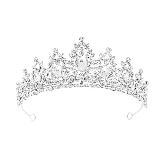 WOVOWOVO Princess Crown Queen Birthday Tiara for Women Girls, Silver Crystal Tiaras and Crowns Headband Hair Accessories for Bride Wedding Halloween Costume Party Prom Christmas Gifts