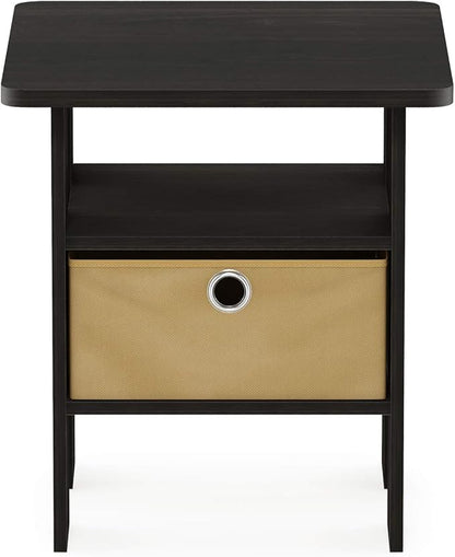Furinno ANDREY Side Table, End Table, Night Stand with Open Shelves and Storage Bin, Bedside Table, for Living Room, Bedroom, Dark Espresso