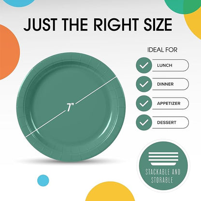 Exquisite Party Solids Dark Green Paper Plates Disposable Heavy Duty 7 Inch Dark Green Disposable Plates For Party 50 Pieces Heavy Duty 350 GSM, Birthday Supplies
