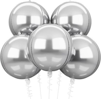Silver Foil Balloons, 22in Large Foil Silver Balloons Metallic 4D Round Mirror Balloon for Wedding Baby Shower Birthday Graduation New Year Party Decorations