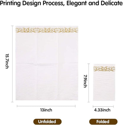Vplus 600 Pack Paper Napkins Guest Towels Disposable Premium Quality 3-ply Dinner Napkins Disposable Soft, Absorbent, for Kitchen, Wedding, Parties, Dinners or Events(Gold)