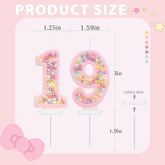 Birthday Candles - Number 19 Candle, Colorful Macaron Candles, 19 Birthday Decorations for Girls, Cake Decorations, Sweet Theme Party Supplies (Pink)