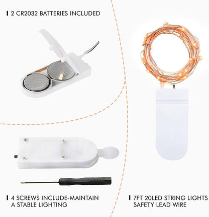 12 Pack Fairy Lights Battery Operated String Lights，7FT 20LED Waterproof Silver Wire Christmas Light Outdoor,Firefly Mini Light for Bedroom Party Birthday Wedding Indoor Decorations Home Decor