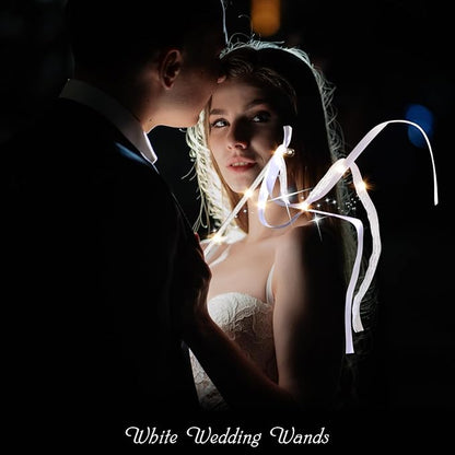60PCS Light Up Wands,White Wedding Wands Streamers with 3 Flashing Modes,LED Silk Fairy Wands with Bells,Glow Lace Sticks for Wedding Reception,Birthday,Raves,July 4th