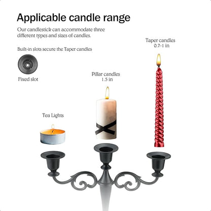 Copper Candle Holder，5 Wick Metal Candle Holders for Taper Candles（10.6 inch Tall Candelabra, for 1/2-1 inch Pillar Candles Diameter Each）,Centerpiece Elegant Decoration Piece for Table