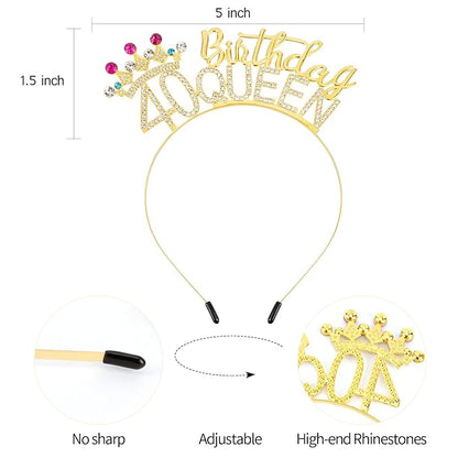 VELSCRUN 40th Birthday Queen Headband, Tiara Crown for Women, 40th Birthday Decorations for Her, Birth Queen Tiaras Crowns Sash for Women Mom Birth Party Decoration Hair Accessories Golden Yellow