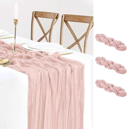 3 Pack Dusty Pink Cheesecloth Table Runner 10FT Gauze Fabric Pink Table Runner Rustic Sheer Cheese Cloth Runners for Wedding Bridal Shower Boho Table Decor