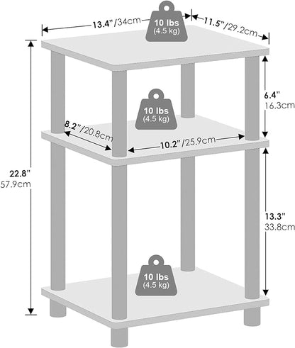 Furinno Just 3-Tier Turn-N-Tube Open Storage Nightstand, 2-Pack, Plastic Poles, Americano/Black